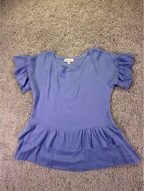 Hailey & Co. Women’s Boho Blouse Size Small Blue Short Sleeve Summer
